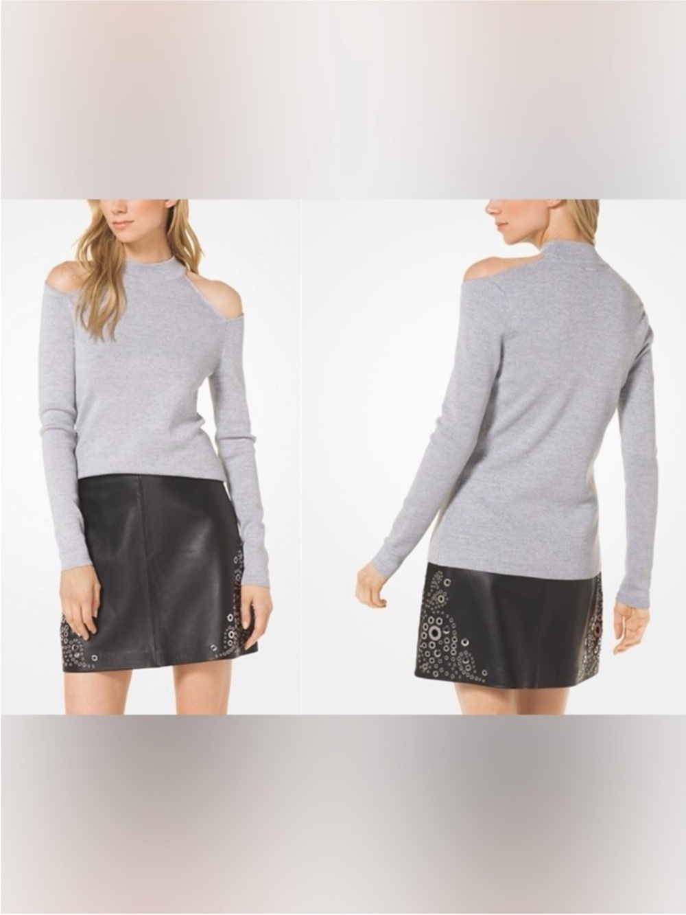 Michaels kors Cold-Shoulder Lightweight Knit Sweater in Light Gray
